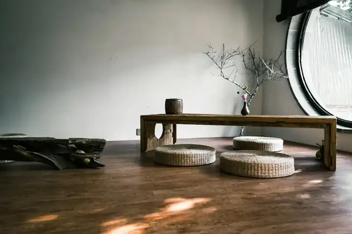 Cane benches on solid-wood frames